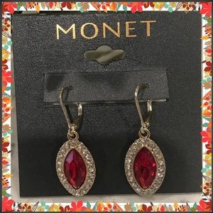 NWOT - Monet ruby gold tone drop earrings